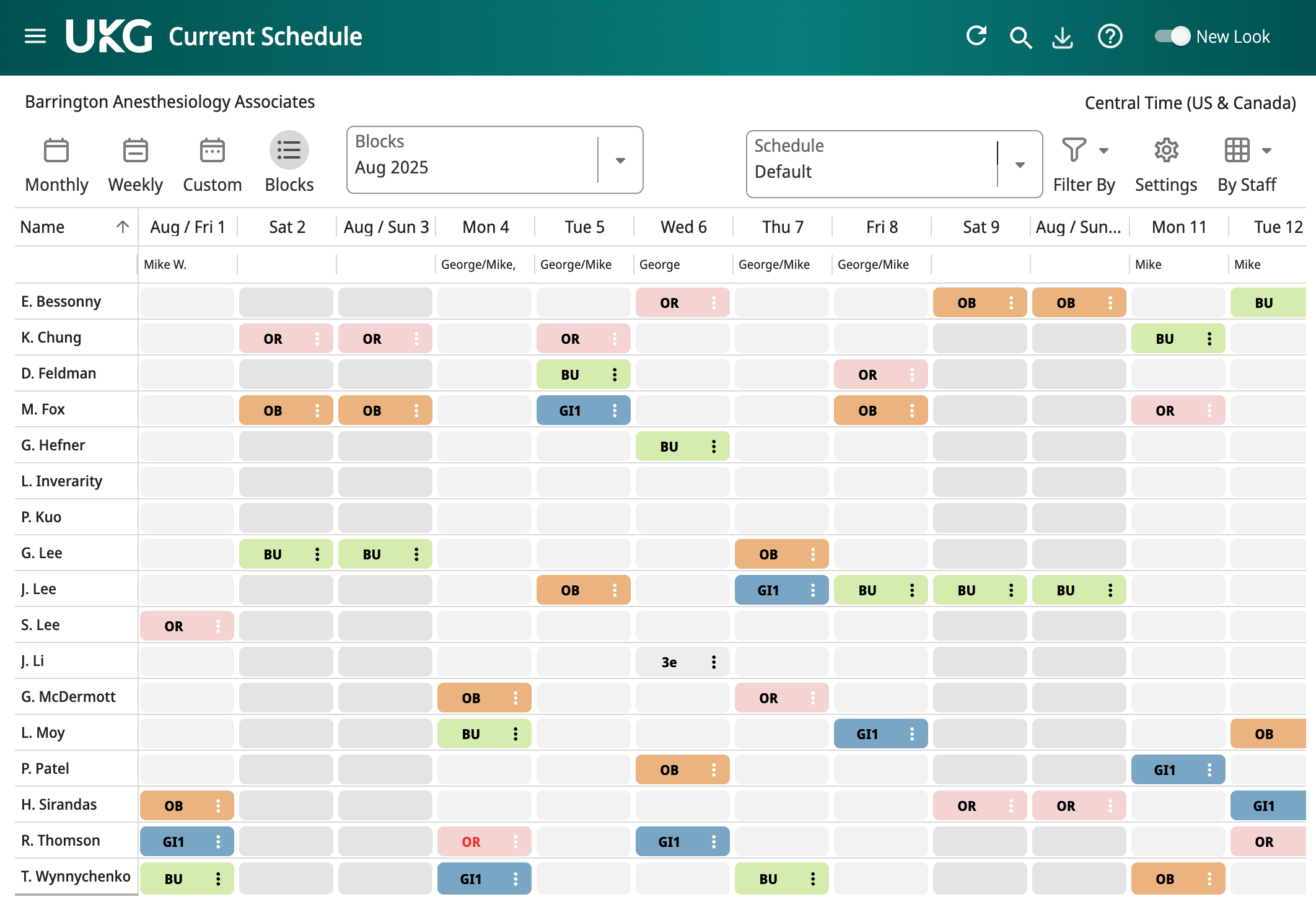 EZCall grid schedule view