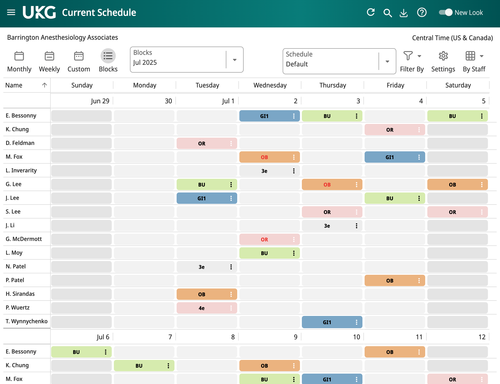 EZCall weekly schedule view